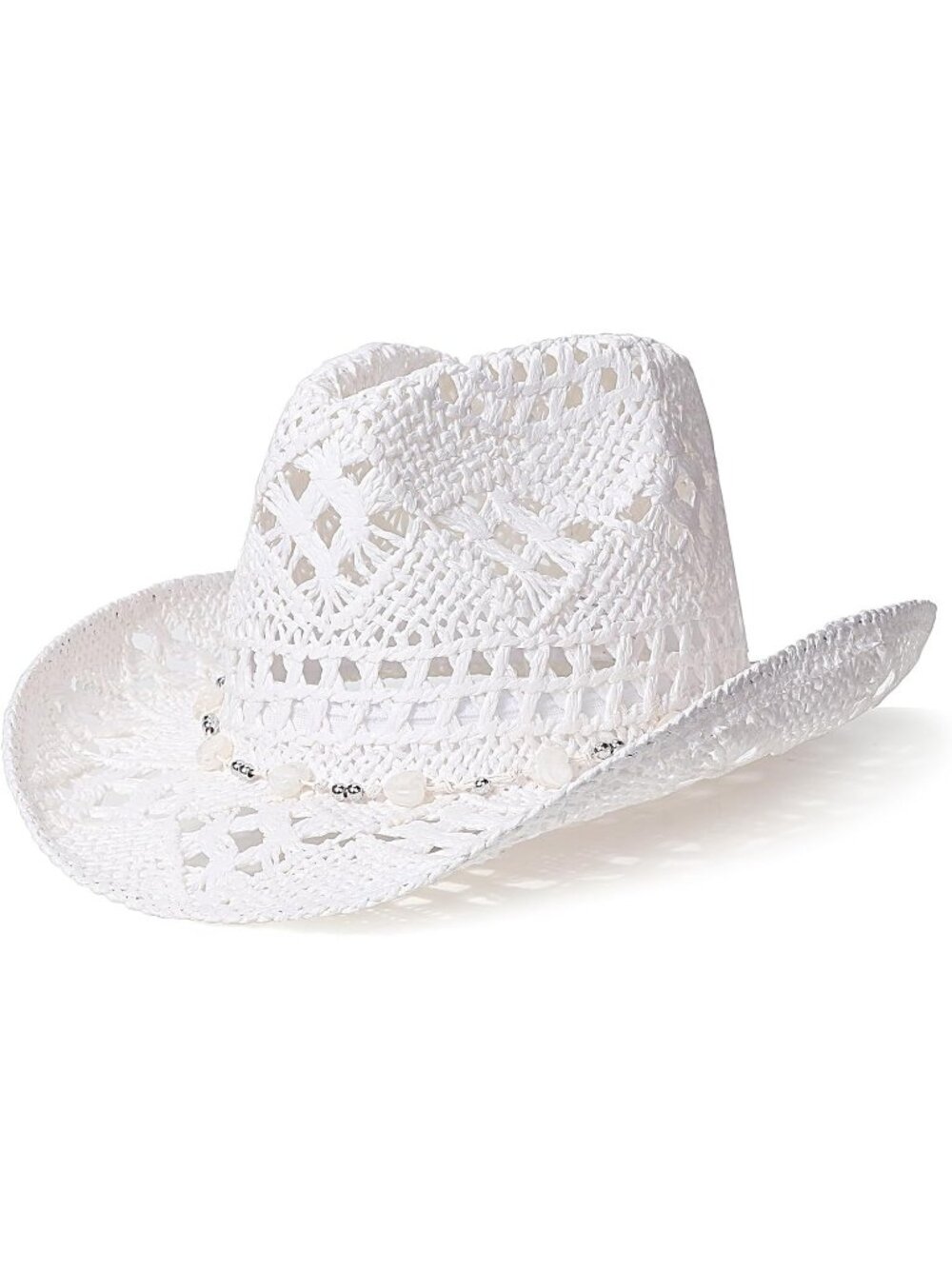 Unisex Solid White Straw Woven Shapeable Brim Beach Western Cowboy Cowgirl Hat